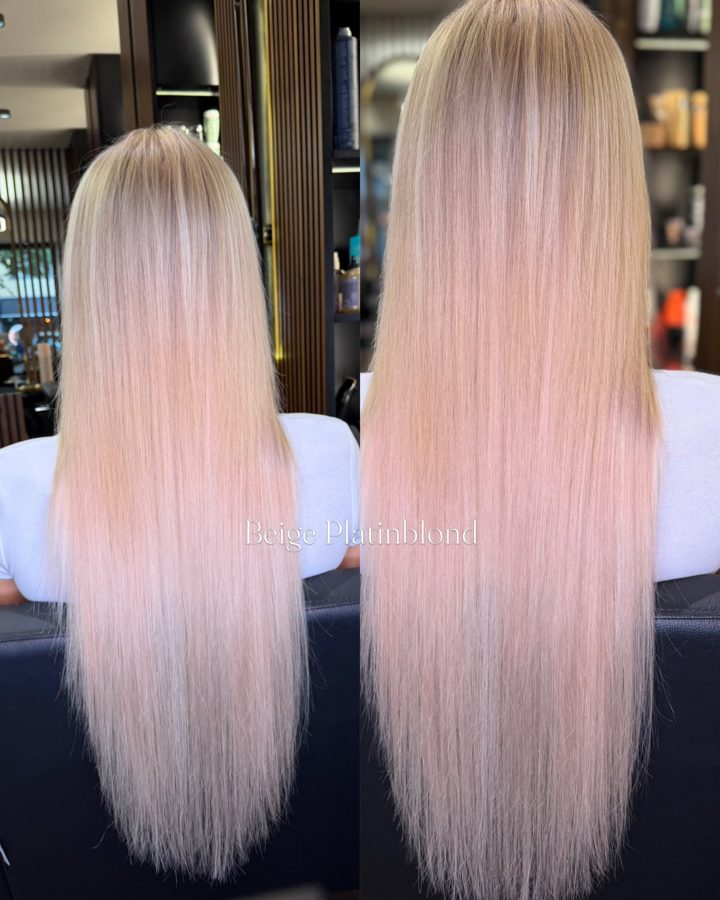Haarverlängerung mit langen blonden Echthaar-Tressen